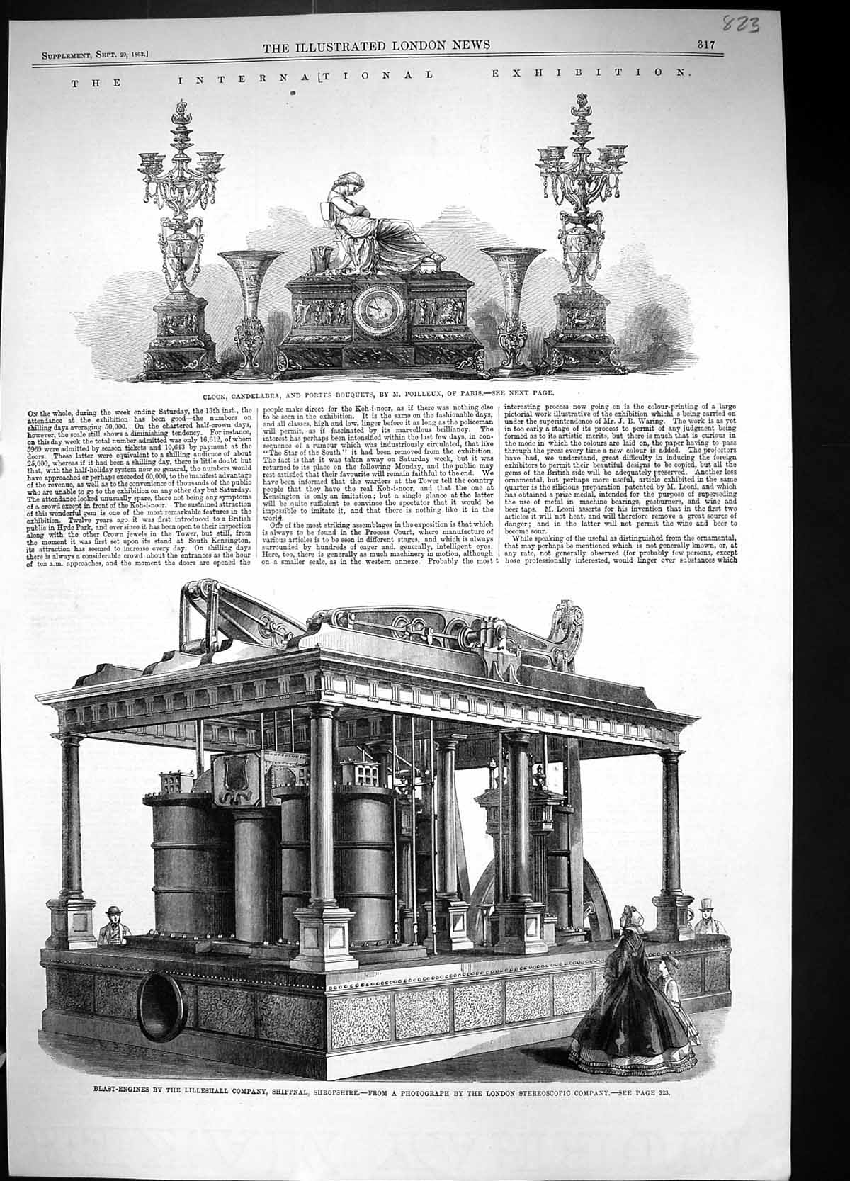 Old 1862 Blast-Engines Lilleshall Shiffnal Shropshire Clock Portes Po 19th