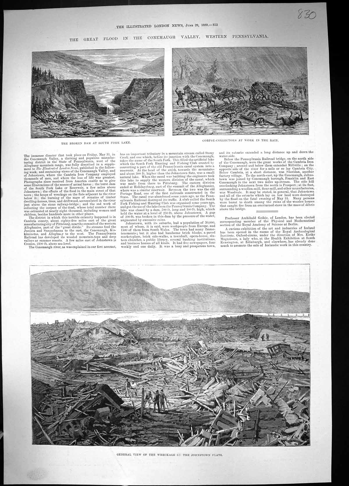 Old 1889 Floods Connemaugh Valley Pennsylvania Dam Johnstown Townhall 19th