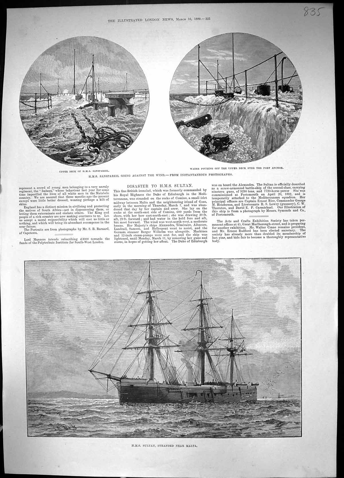 Old 1889 Ship H.M.S. Sultan Malta Sanspareil Wood Author Vandalia Bri 19th