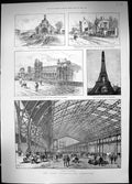 Old 1889 Paris Exhibition Gallery Machines Palace Ministry Eiffel Tow 19th