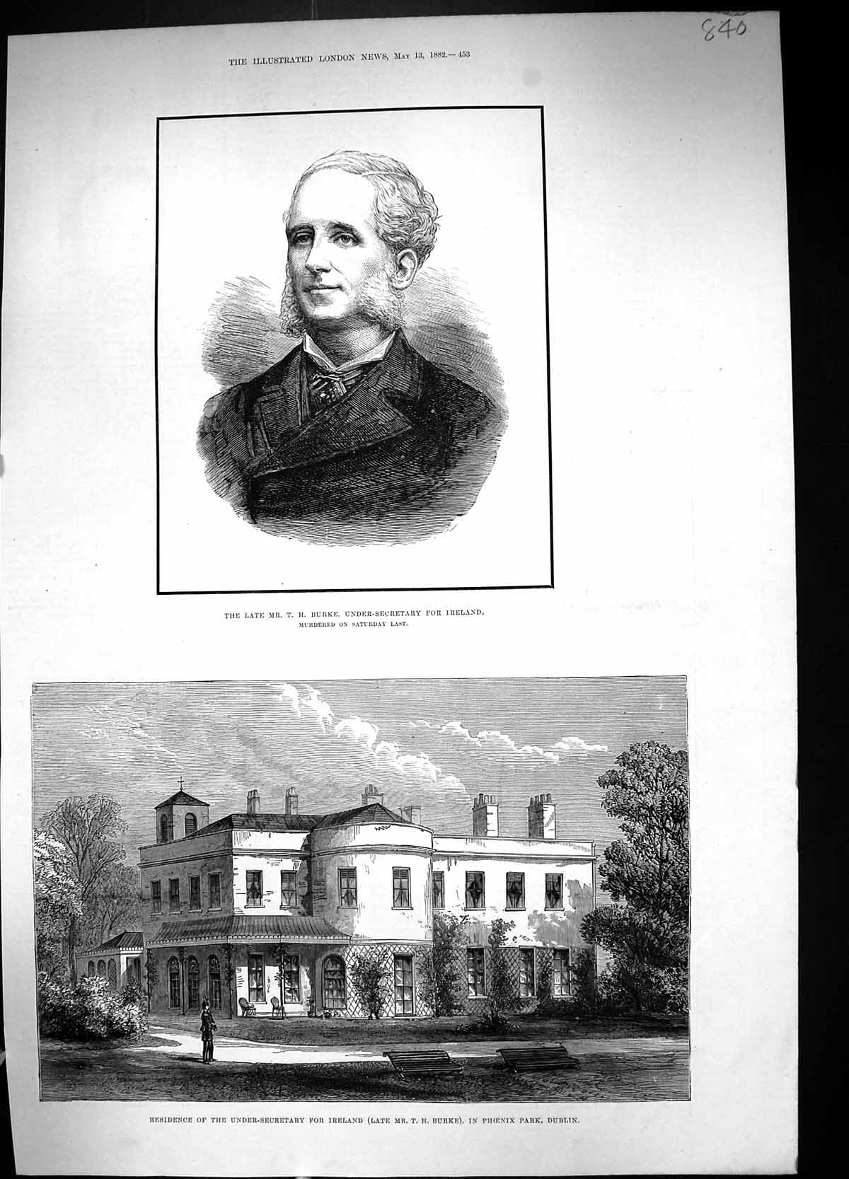 Old 1882 Burke Under-Secretary Ireland Phoenix Park Dublin Plan Murde 19th