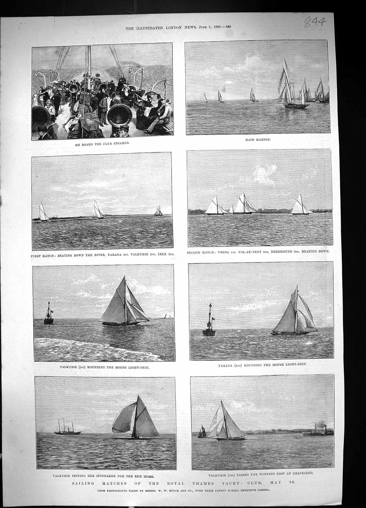 Old 1889 Sailing Thames Yacht Marion Yarana Valkyrie Deerhound Prince 19th