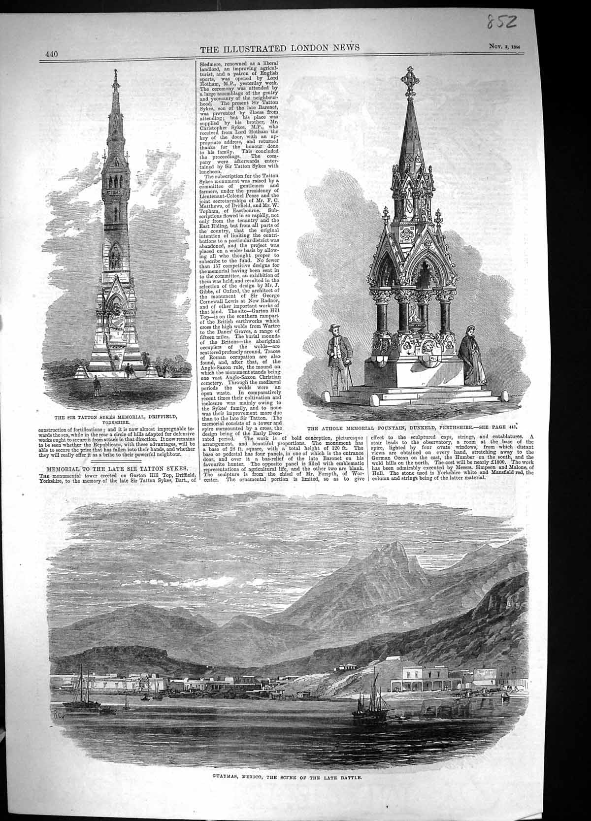 Old 1866 Guaymas Mexico Tatton Sykes Athole Fountain Dunkeld Bishop N 19th