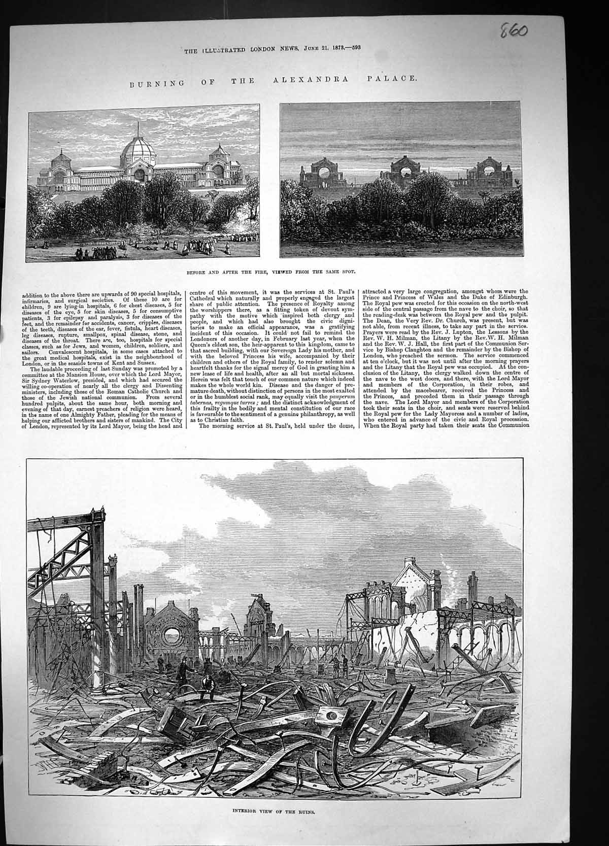 Old 1873 Fire Alexandra Palace Fire Ruins Casket City Address Shah Pe 19th