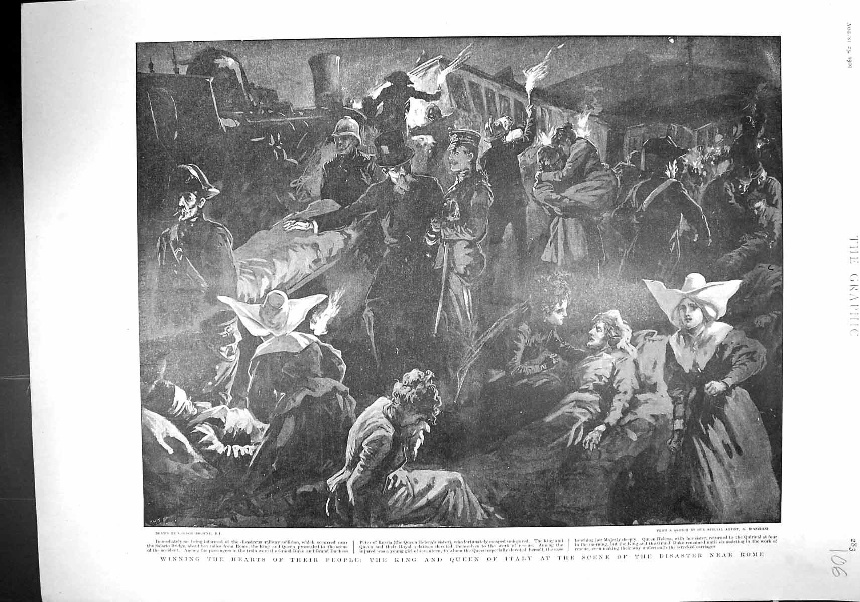 Old Print 1900 King Queen Italy Train Crash Rome Count D'Olivares Horse 20th