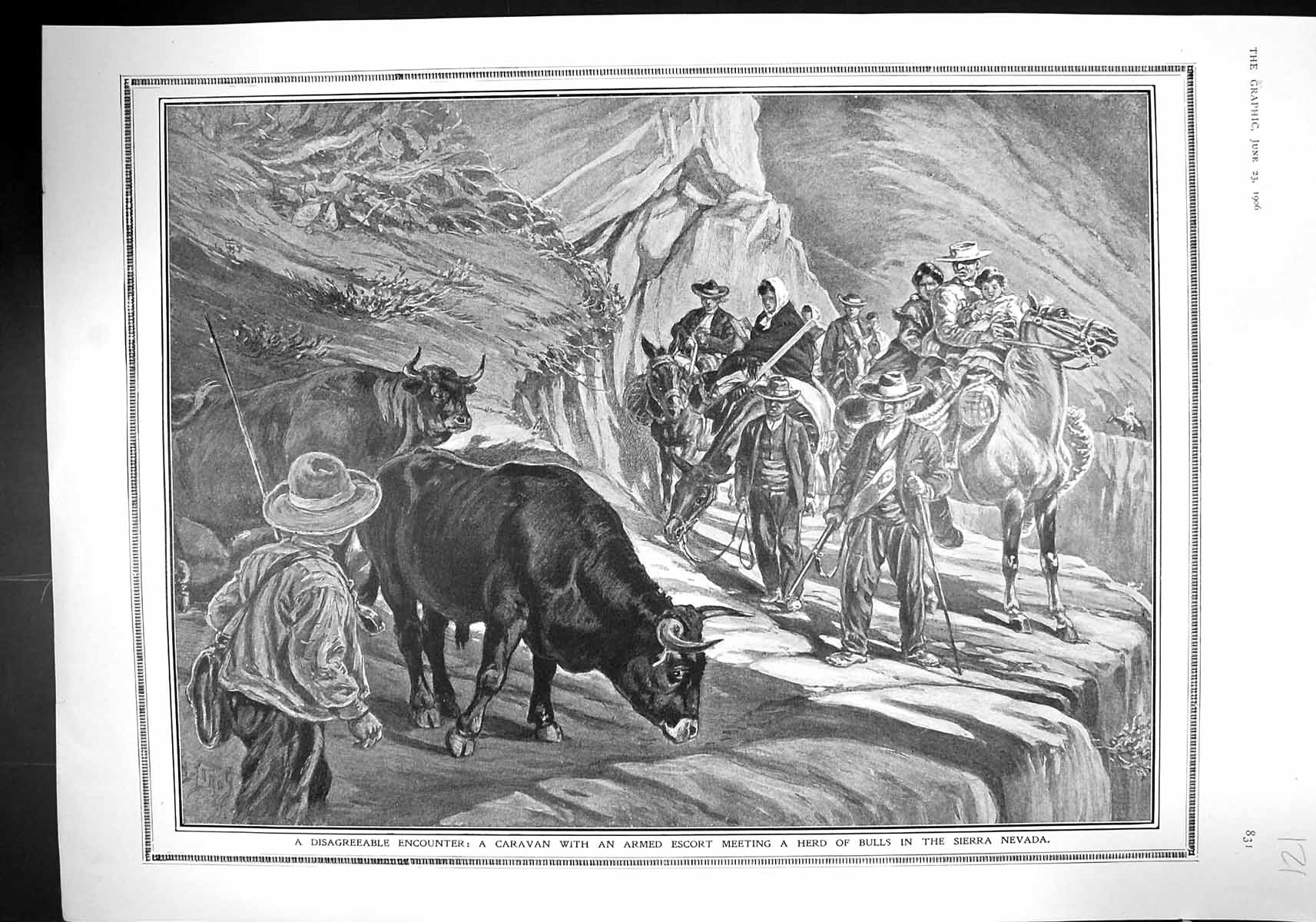 Old 1906 Caravan Armed Escort Herd Bulls Sierra Nevada Carts Toledo M 20th