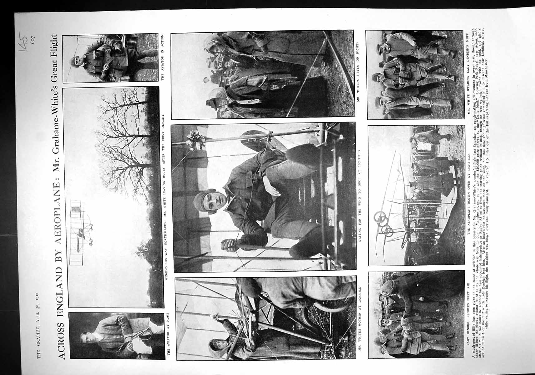 Old 1910 Grahame-White Aeroplane Lichfield Lady Denbigh Acrobats Indi 20th