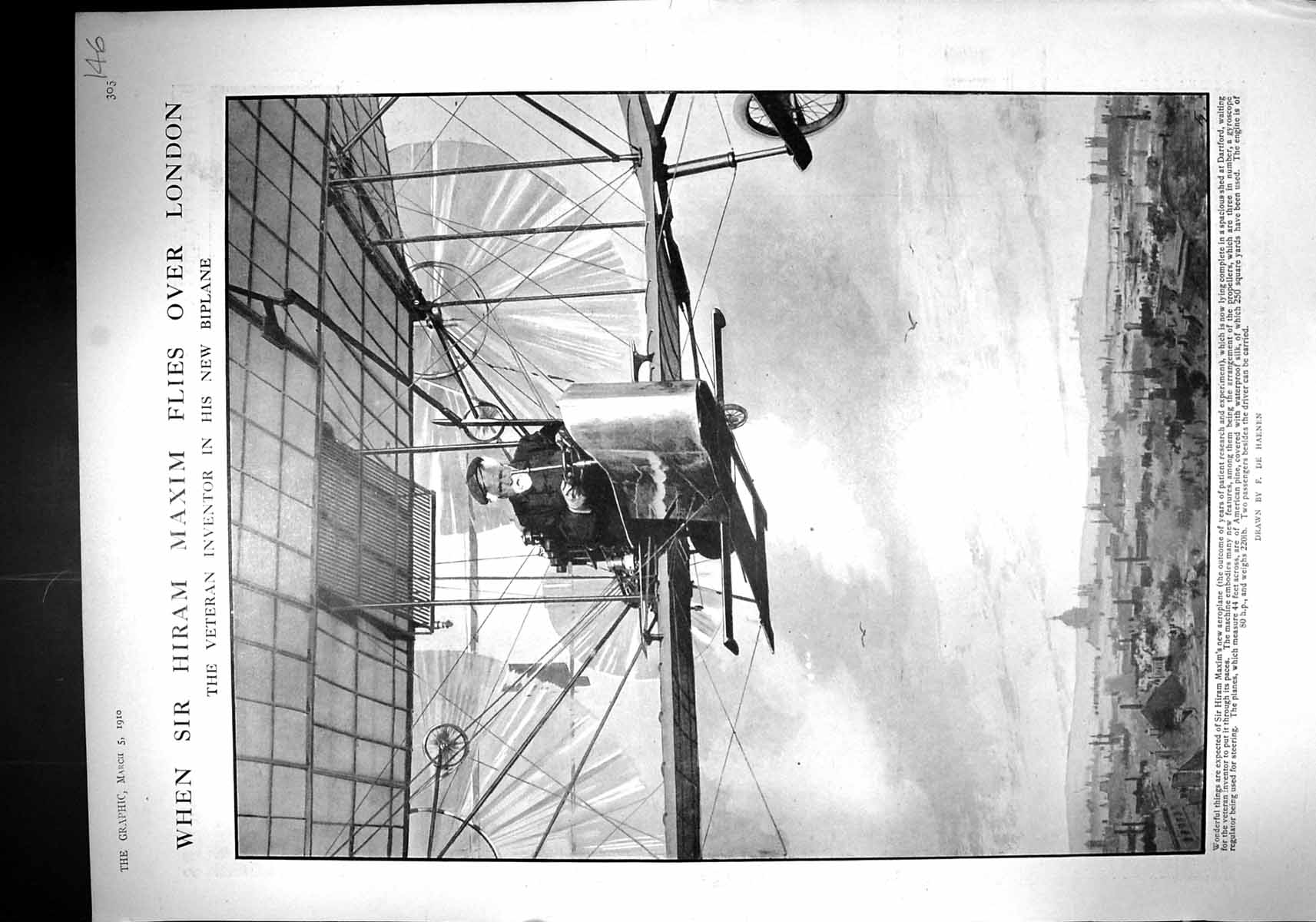 Old 1910 Hiram Maxim Lonodn Biplane Union Africa Kaid Belton Bouiros 20th