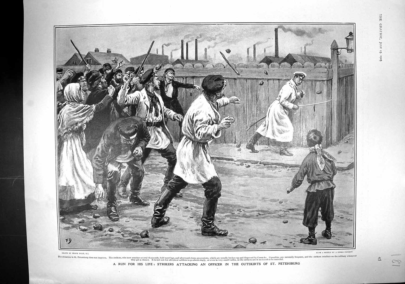 Old 1905 Strikers Attacking Officer St. Petersburg Royal Mail Ship Ar 20th