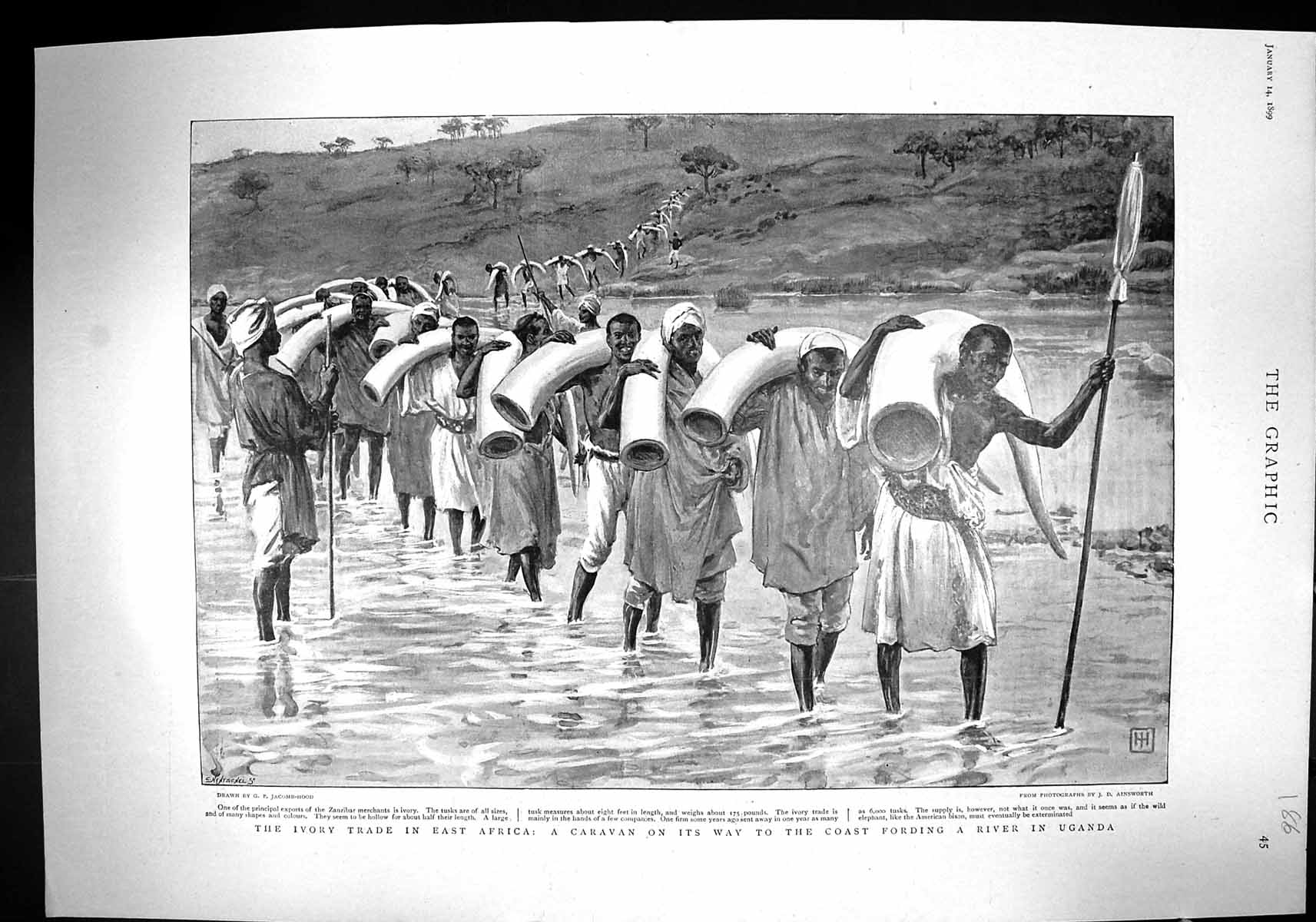Old Print 1899 Ivory Trade Africa Caravan River Uganda Explosion Barking 19th