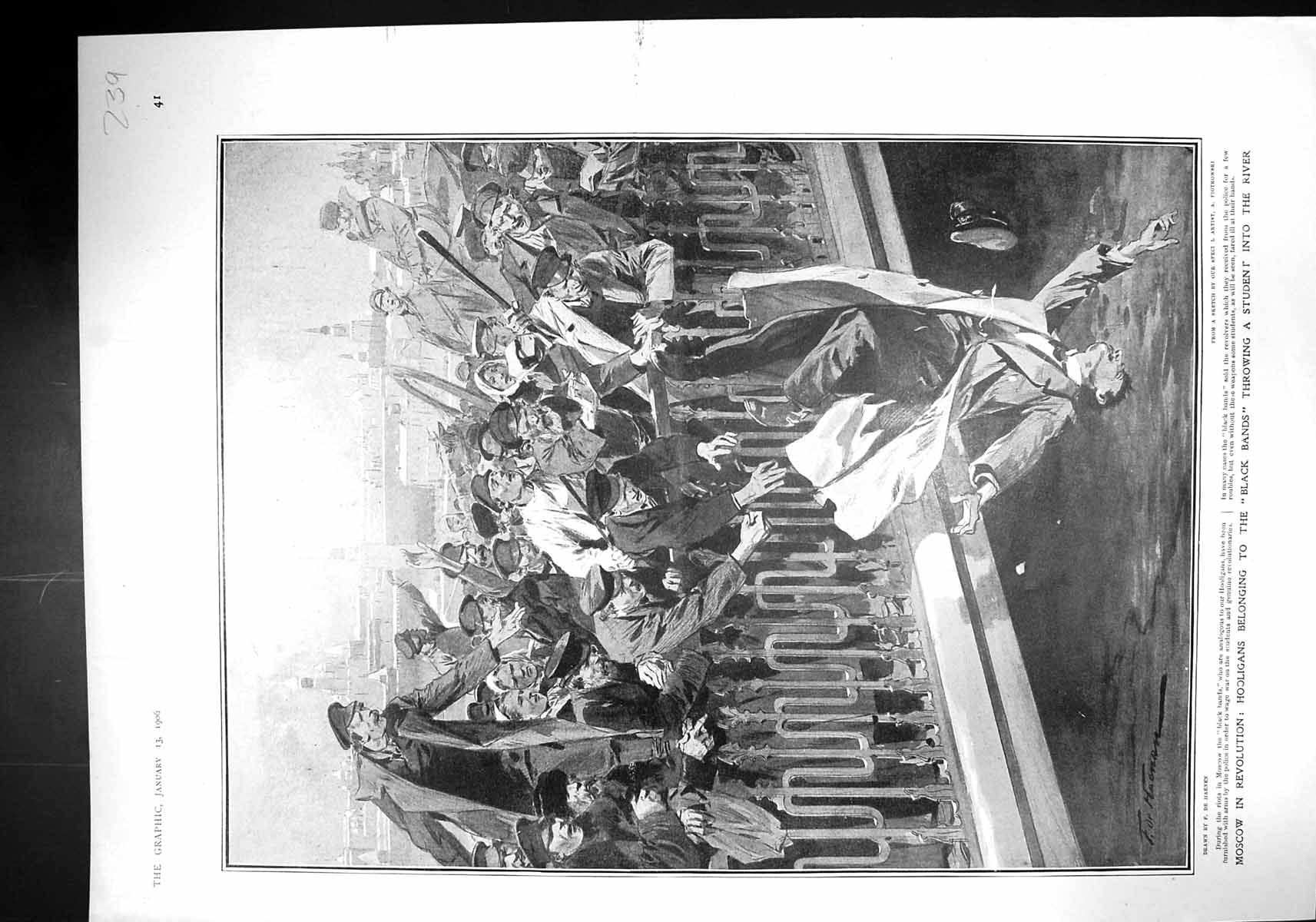 Old 1906 Revolution Moscow Black Bands Throwing Student Water India E 20th