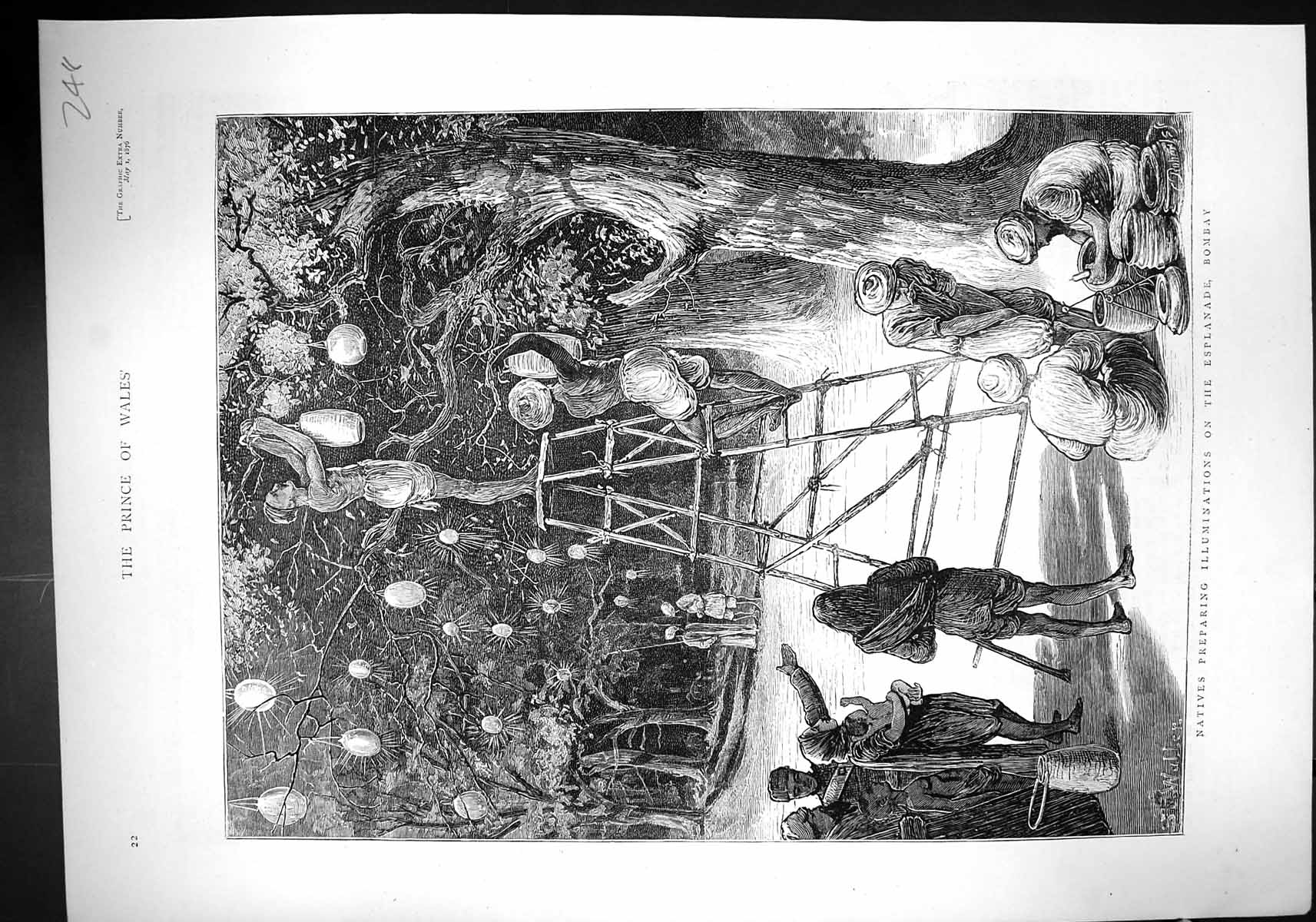 Old 1876 Natives Preparing Illuminations Esplanade Bombay Hunting Leo 19th
