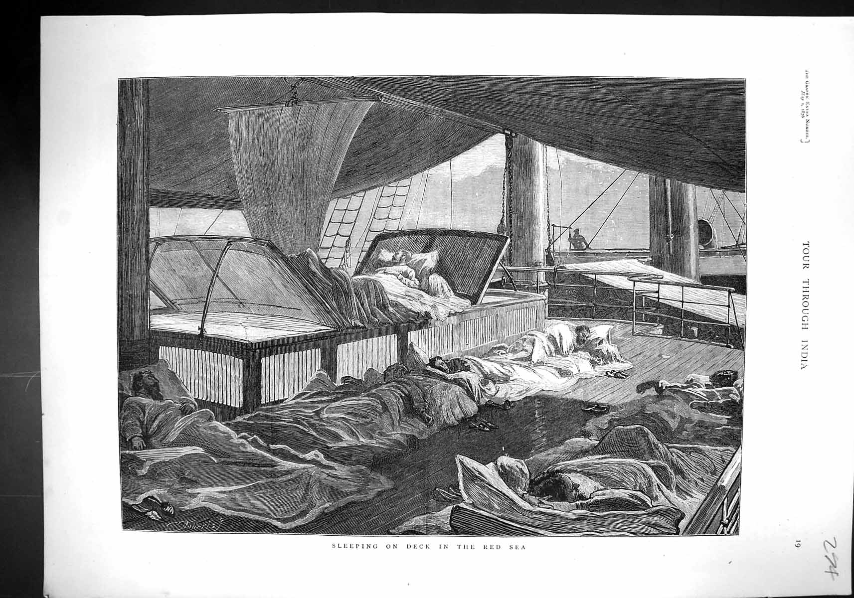 Old 1876 Sleeping Deck Red Sea Ship Cheetah Hunting Elephant Muckinpo 19th