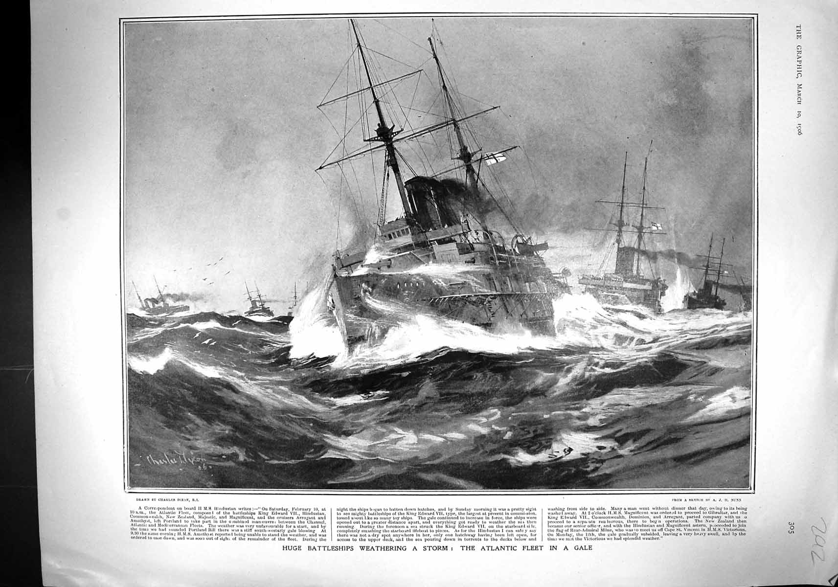 Old 1906 Battle Ships Storm Atlantic Hindustan Margherita Italy Gordo 20th