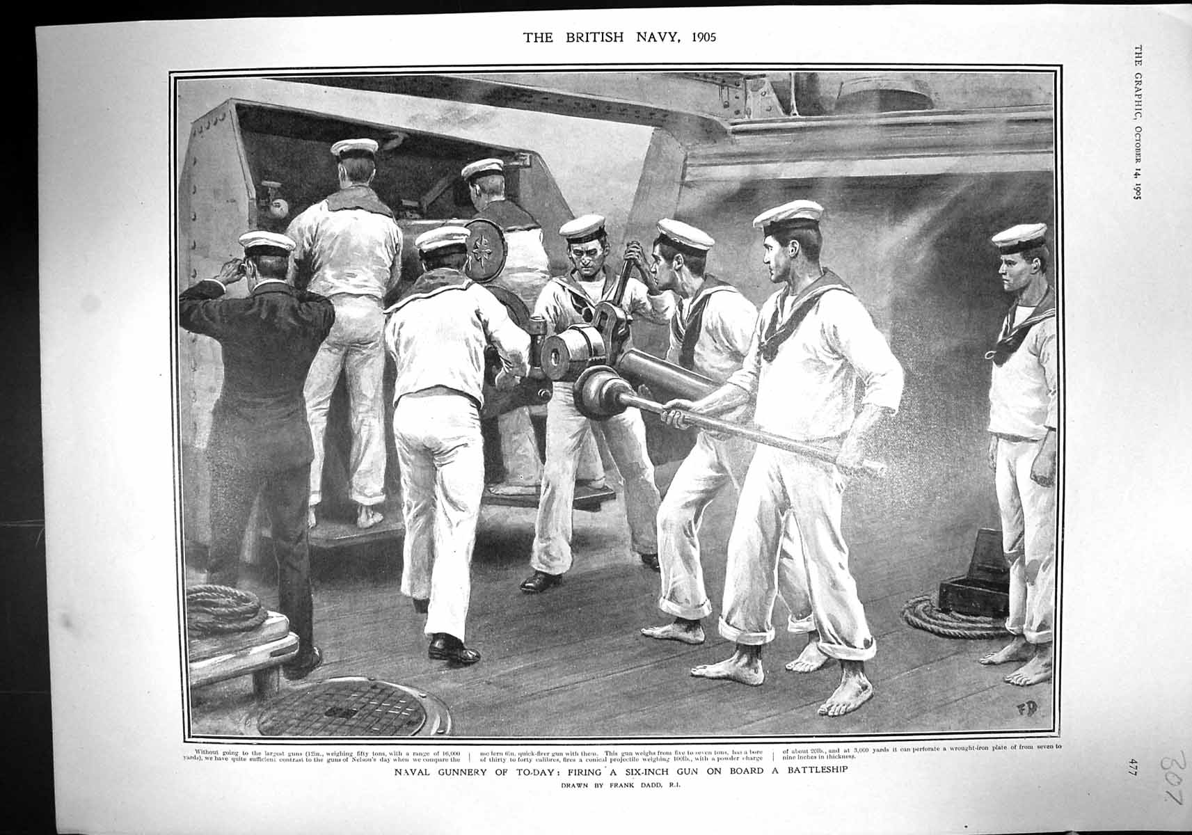 Old 1905 Navy Firing Six-Inch Gun Battleship Mahony Salvesen Sleby Fa 20th