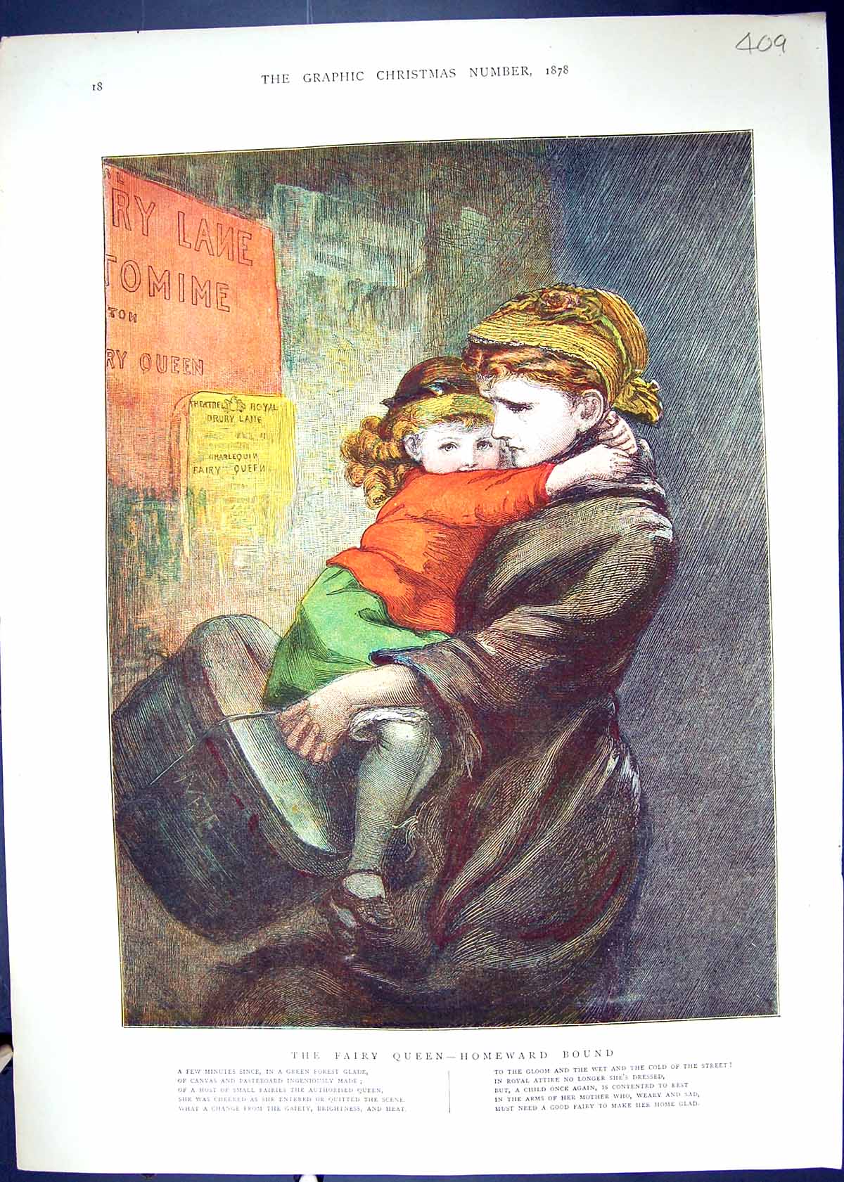 Antique Print 1878 Fairy Queen Homeward Bound Mother Little Girl Pantomime 19th
