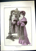 Antique Old Print C1900 Colour Reflected Beauty Lady Mirror Balliol Salmon 20th