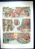 Antique Old Print 1902 Colour Sir Alwyn Model Village Romance Marriage Feast