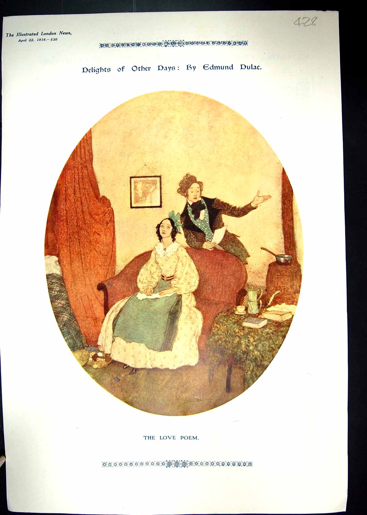Original Old Antique Print 1916 Love Poem Romance Edmund Dulae Colour 20th