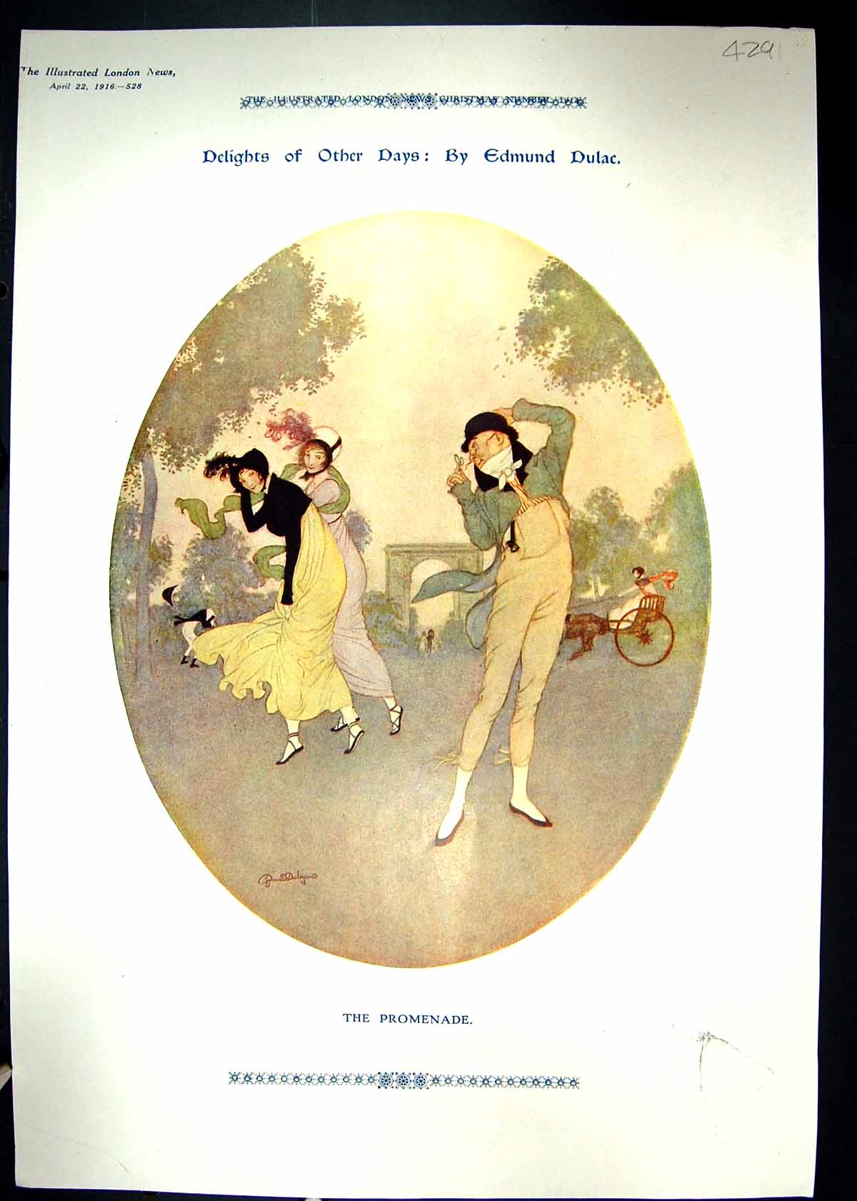 Old Antique Print 1916 Promenade Romance Ladies Man Edmund Dulae Colour 20th