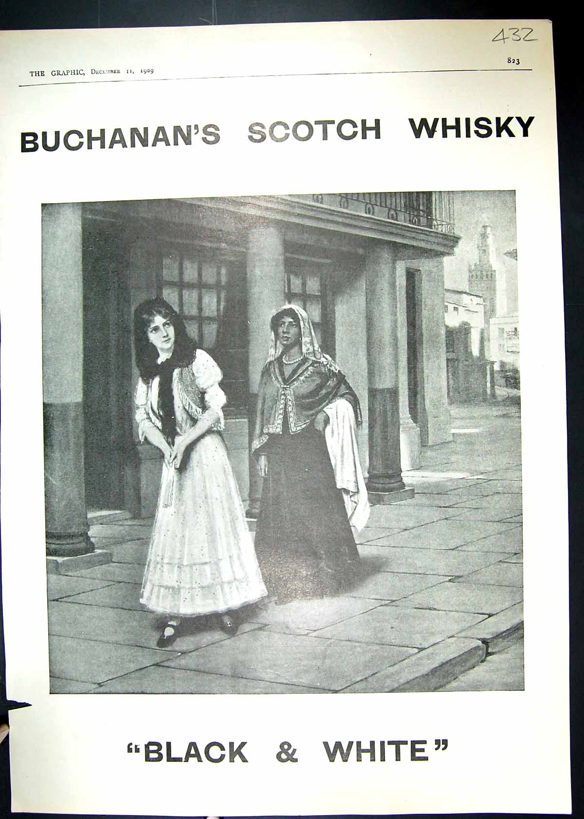 Antique Old Print 1909 Buchanan'S Scotch Whisky Romance Man Lady Countryside