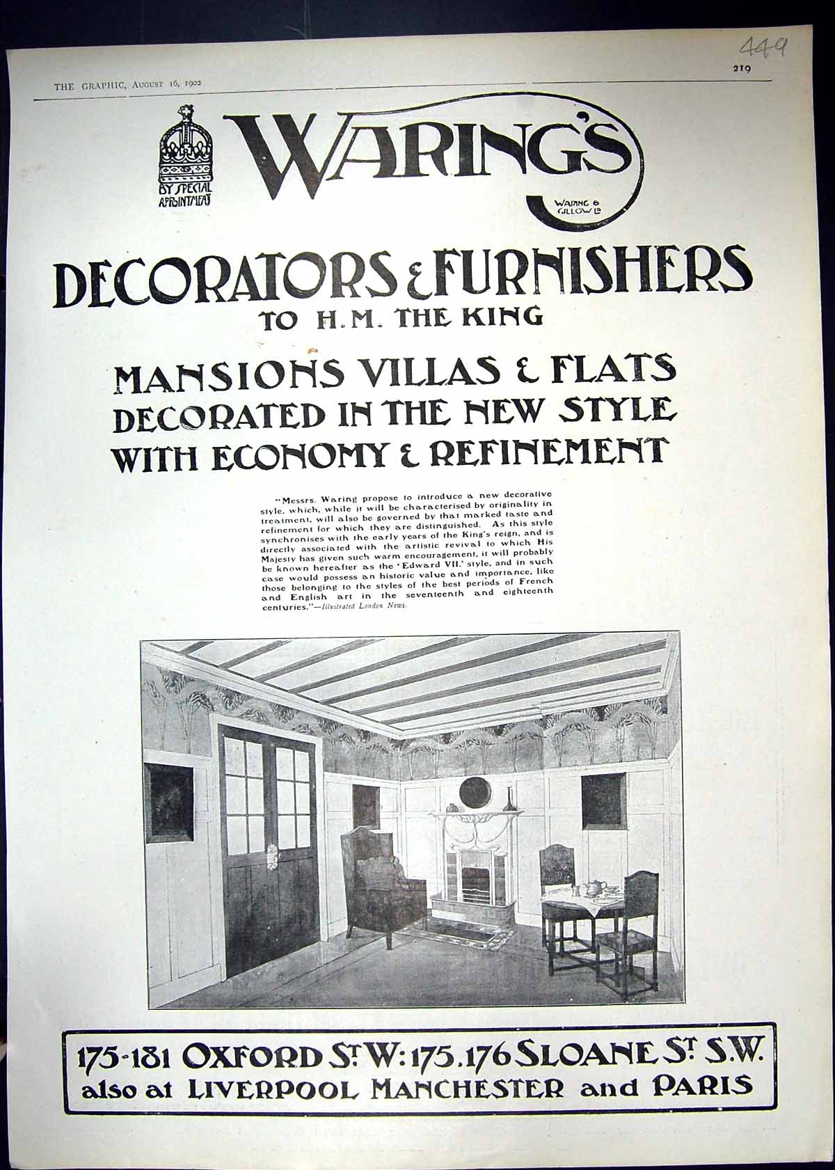 Antique Old Print 1902 Warings Decorators Furnishers Benger Ostend Belgium