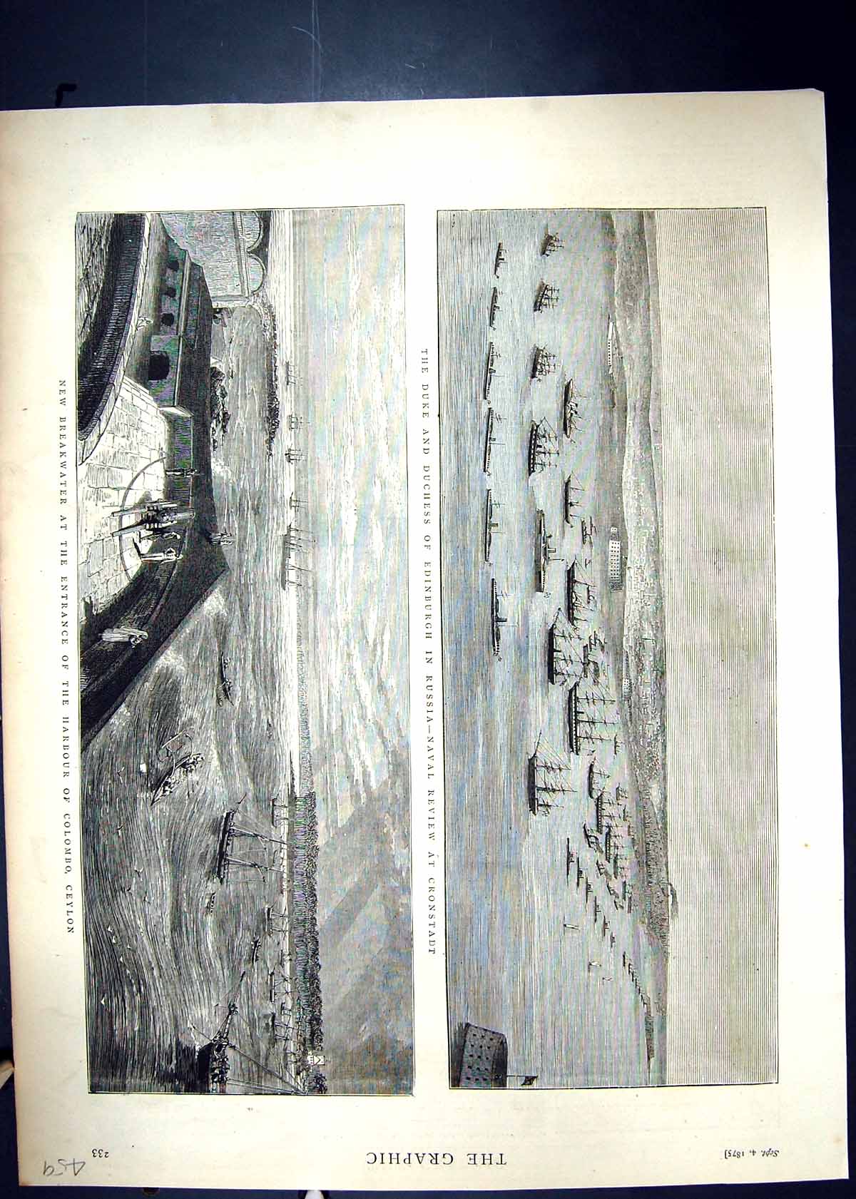 Old 1875 Breakwater Harbour Colombo Ceylon Ships Cronstadt Duke Edinb Victorian