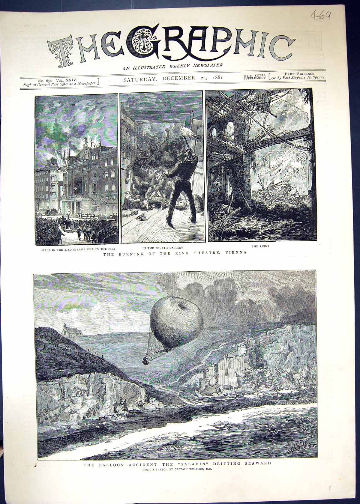 Old 1881 Fire Ring Theatre Vienna Balloon Accident Saladin Camptain T Victorian