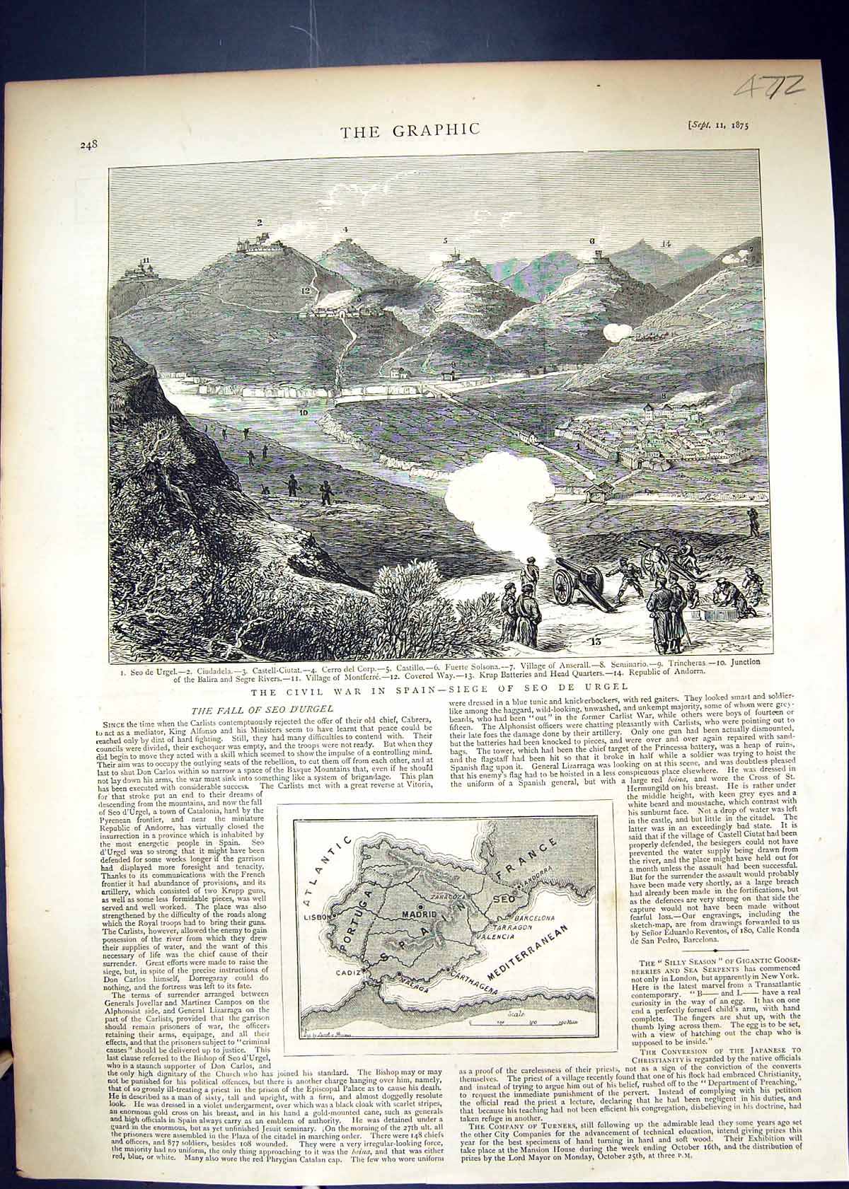 Old 1875 Civil War Spain Siege Deo Urgel Castillo Ciudadela Andorra A Victorian