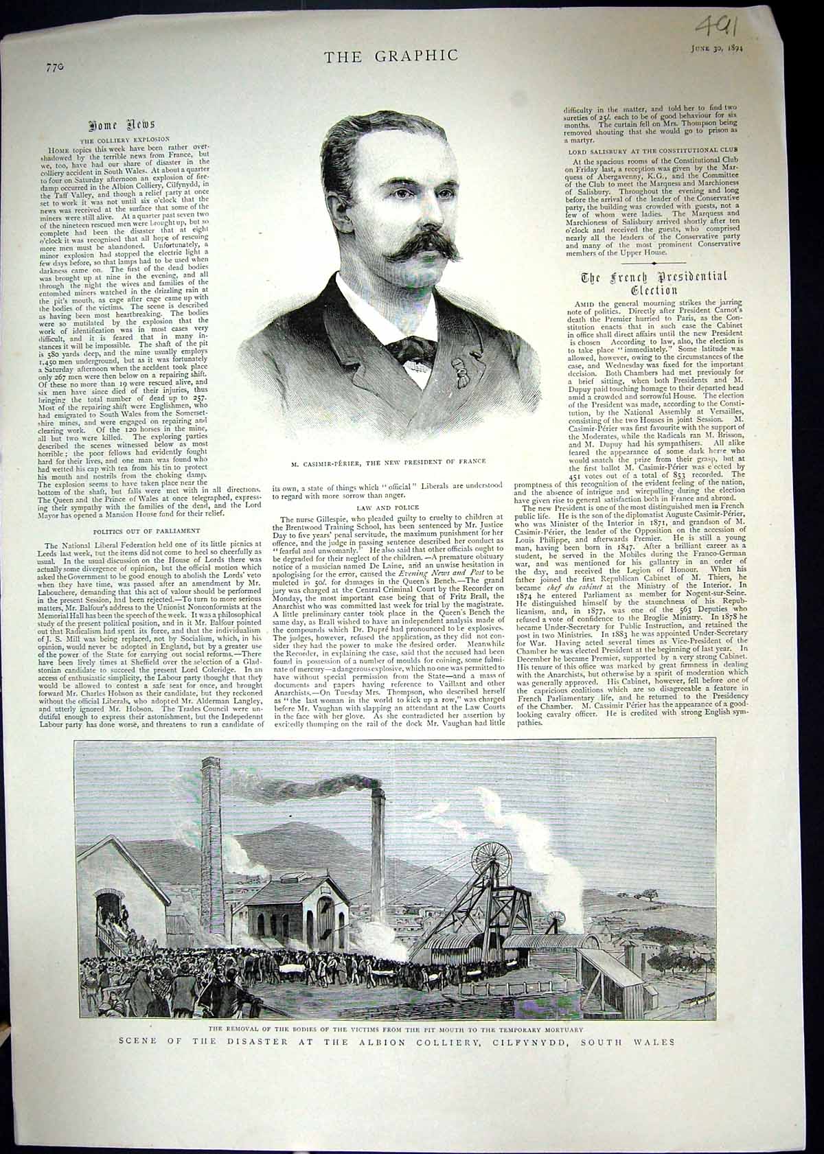Old 1894 Casimir-Perier President France Albion Colliery Wales Lady W 19th