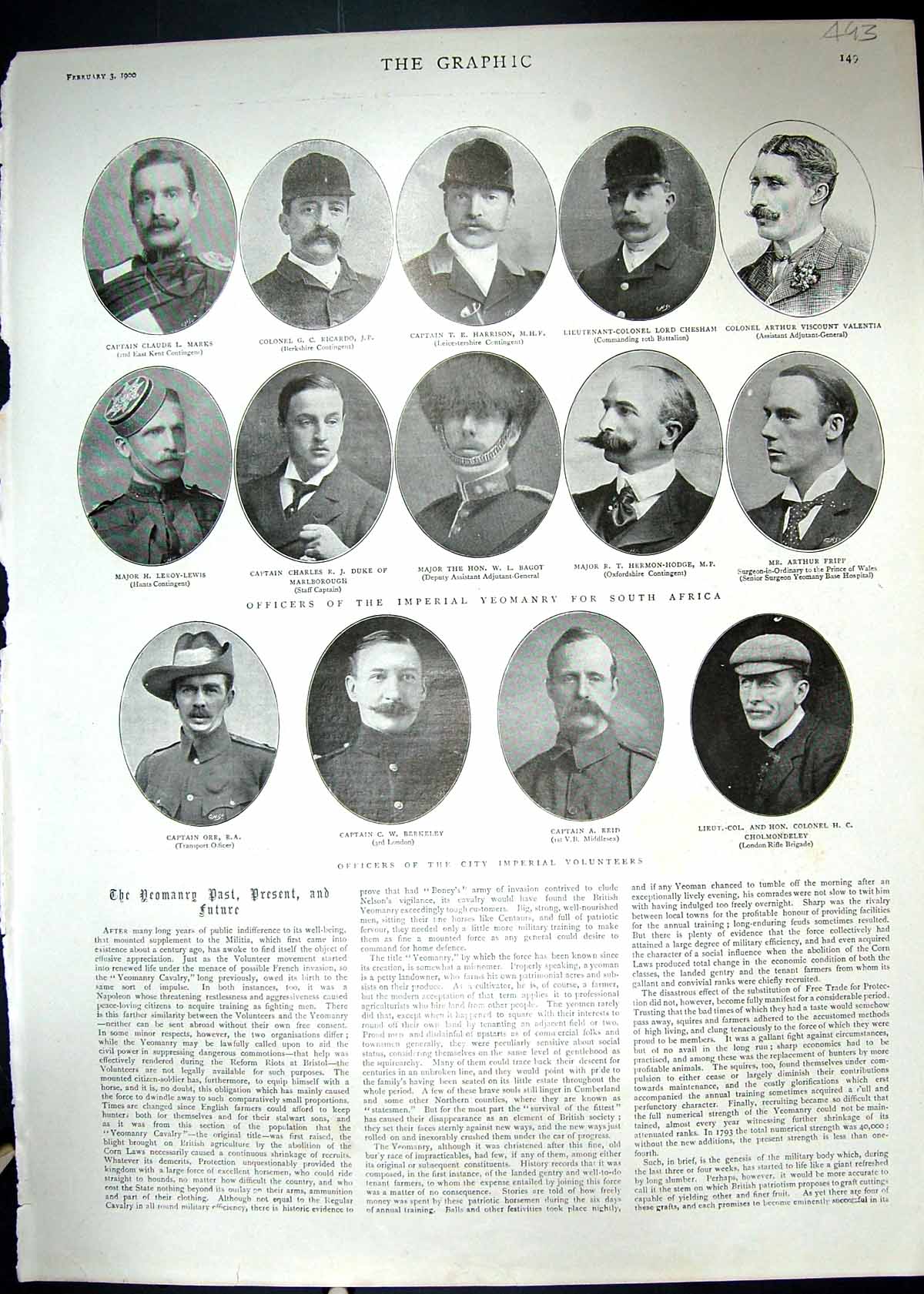 Old 1900 Yeomanry Marks Marlborough Bagot Fripp Reid Orr Albemarle Ch 20th