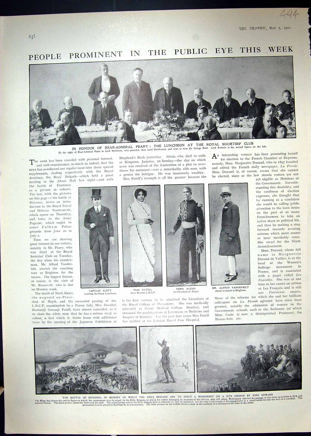 Old 1910 Peary Scott Patell Alexis Vanderbilt Battle Bidassoa Gladsto 20th