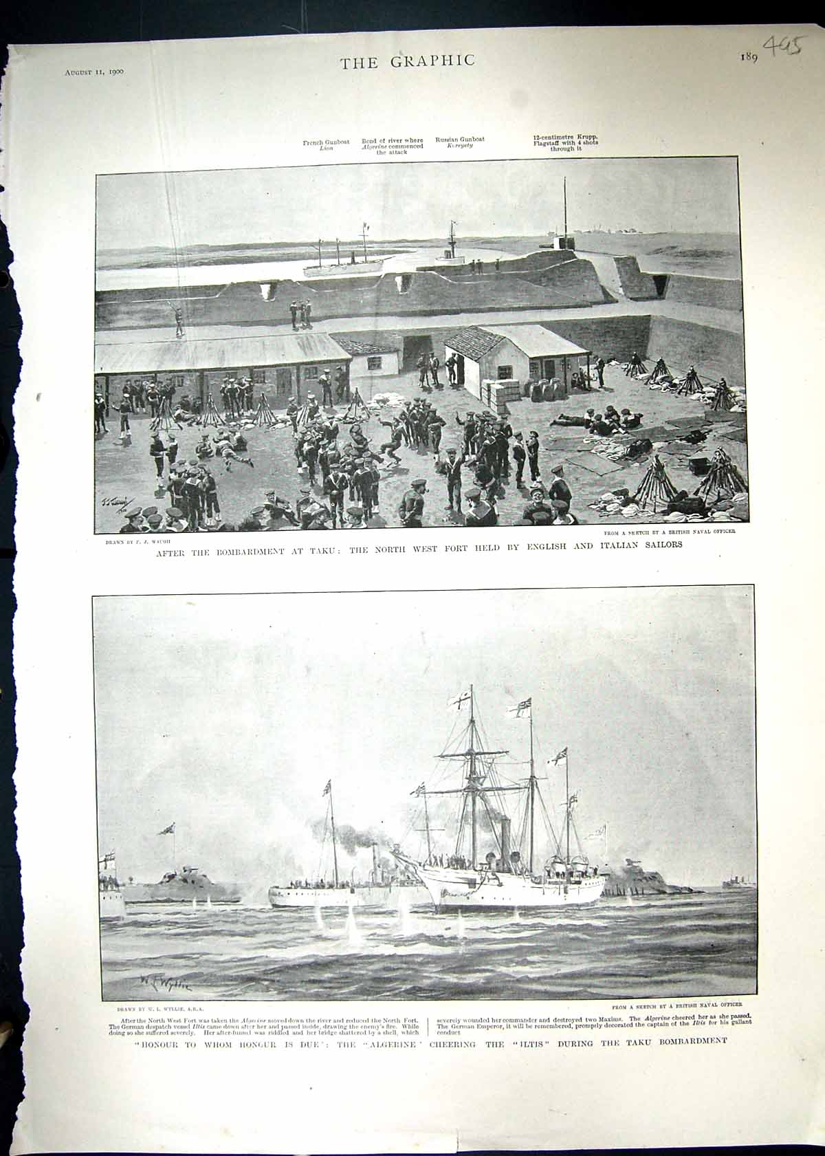 Old 1900 Bombardment Taku English Sailors Ships Algerine Iltis Ladies 20th
