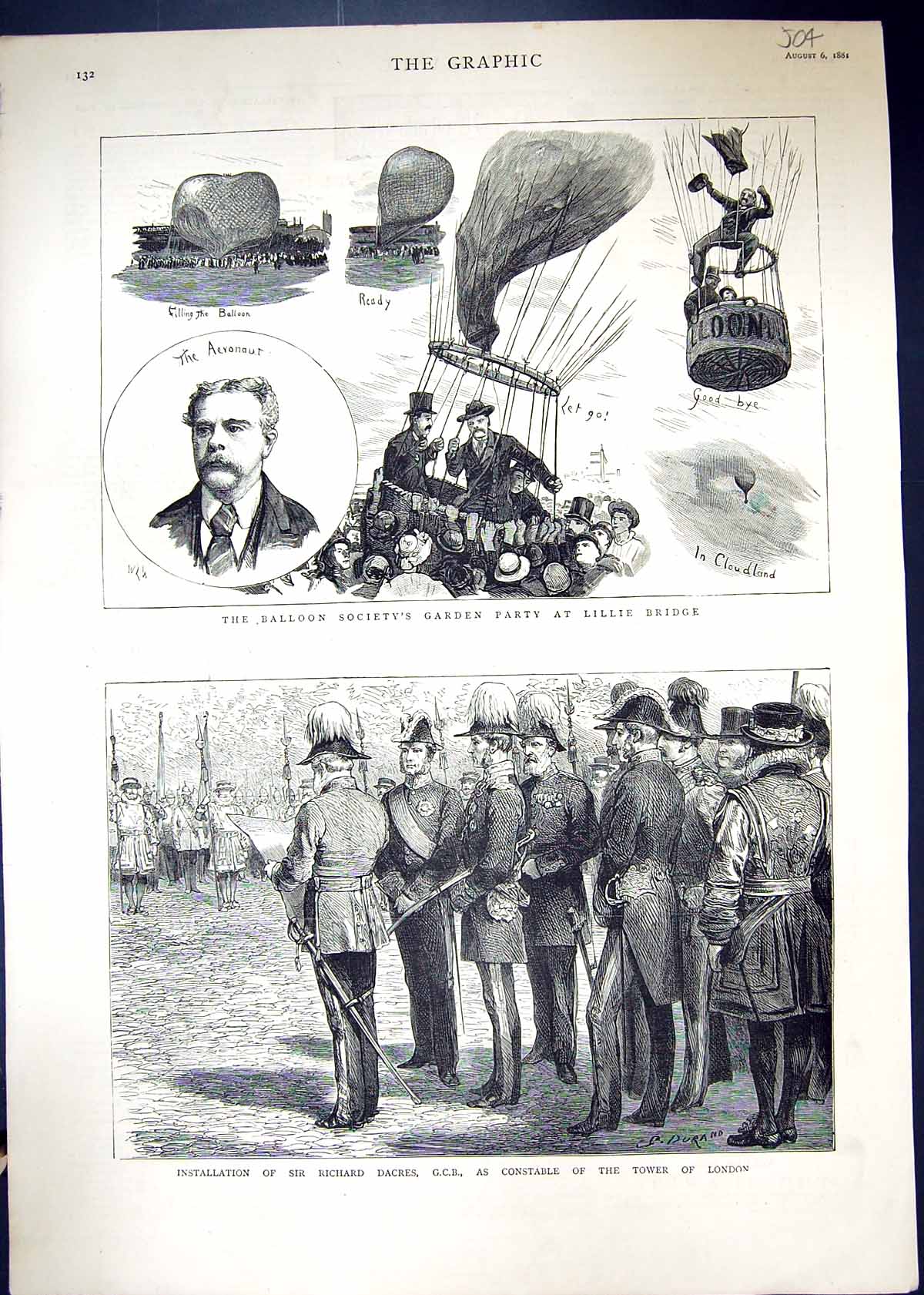 Old 1881 Balloon Lillie Bridge Richard Dacres Tower London River Tham 19th