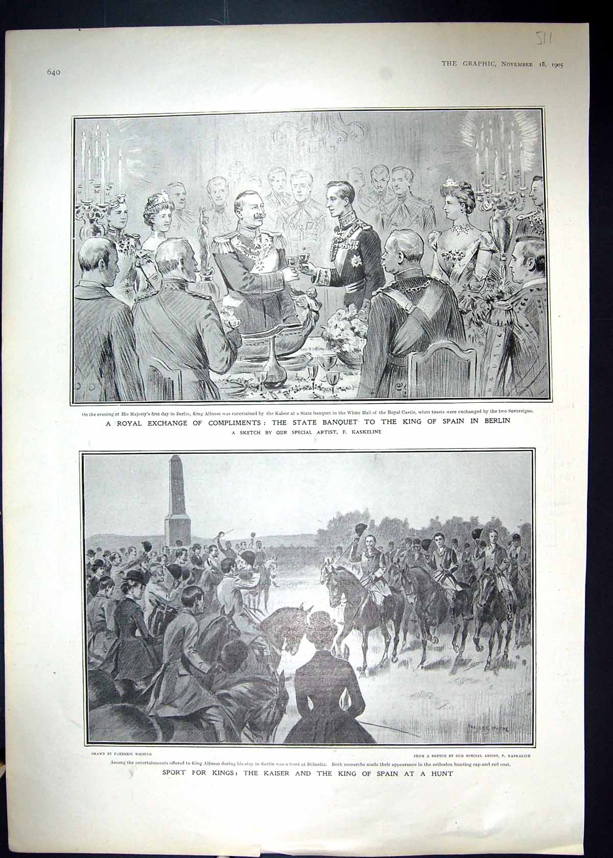 Old 1905 Banquet King Spain Berlin Kaiser Alfonso Princess Alexandra 20th