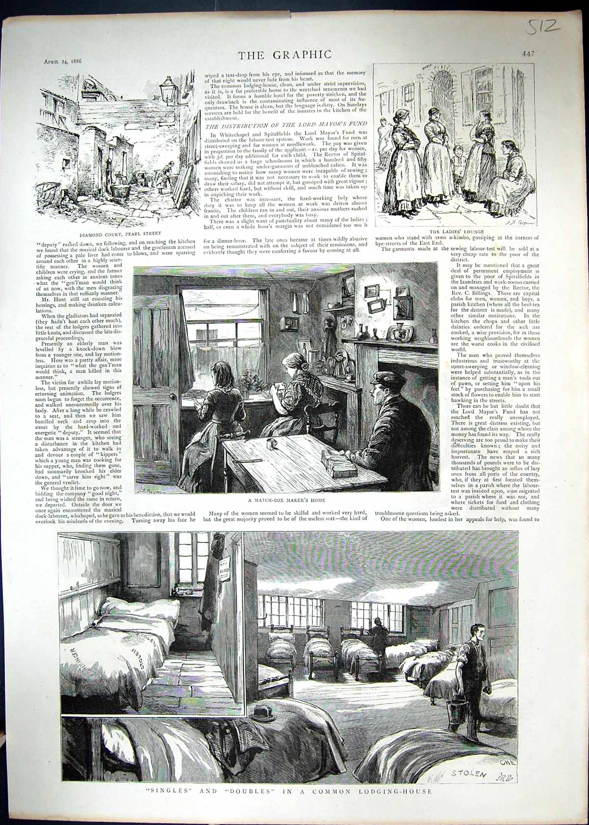 Old 1886 Lodging House Match-Box Maker Labour-Test Needlework StreetVictorian