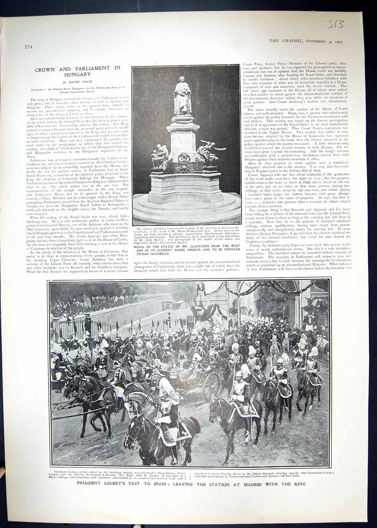 Old 1905 Model Statue Gladstone President Loubet Spain Budapesth Koss 20th