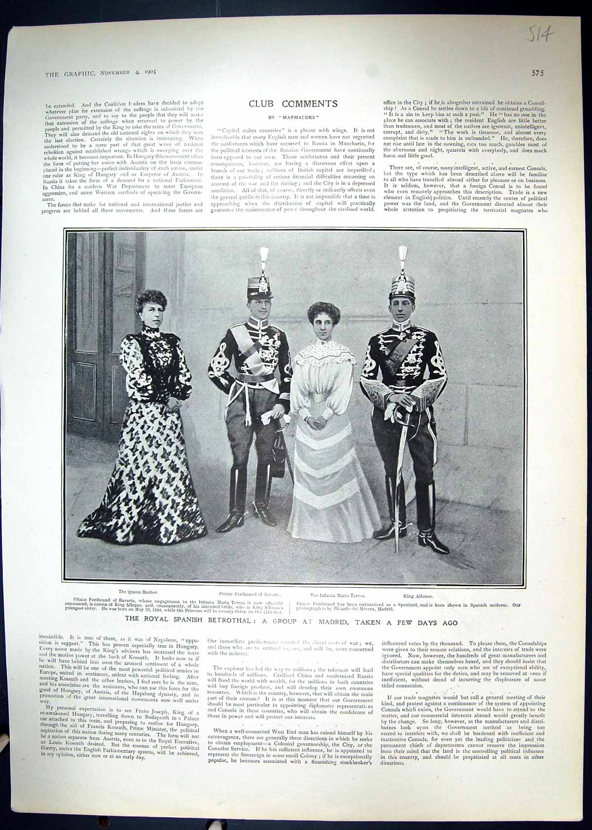 Old 1905 Spain Queen Mother Ferdinand Teresa King Alfonso Dance Villa 20th