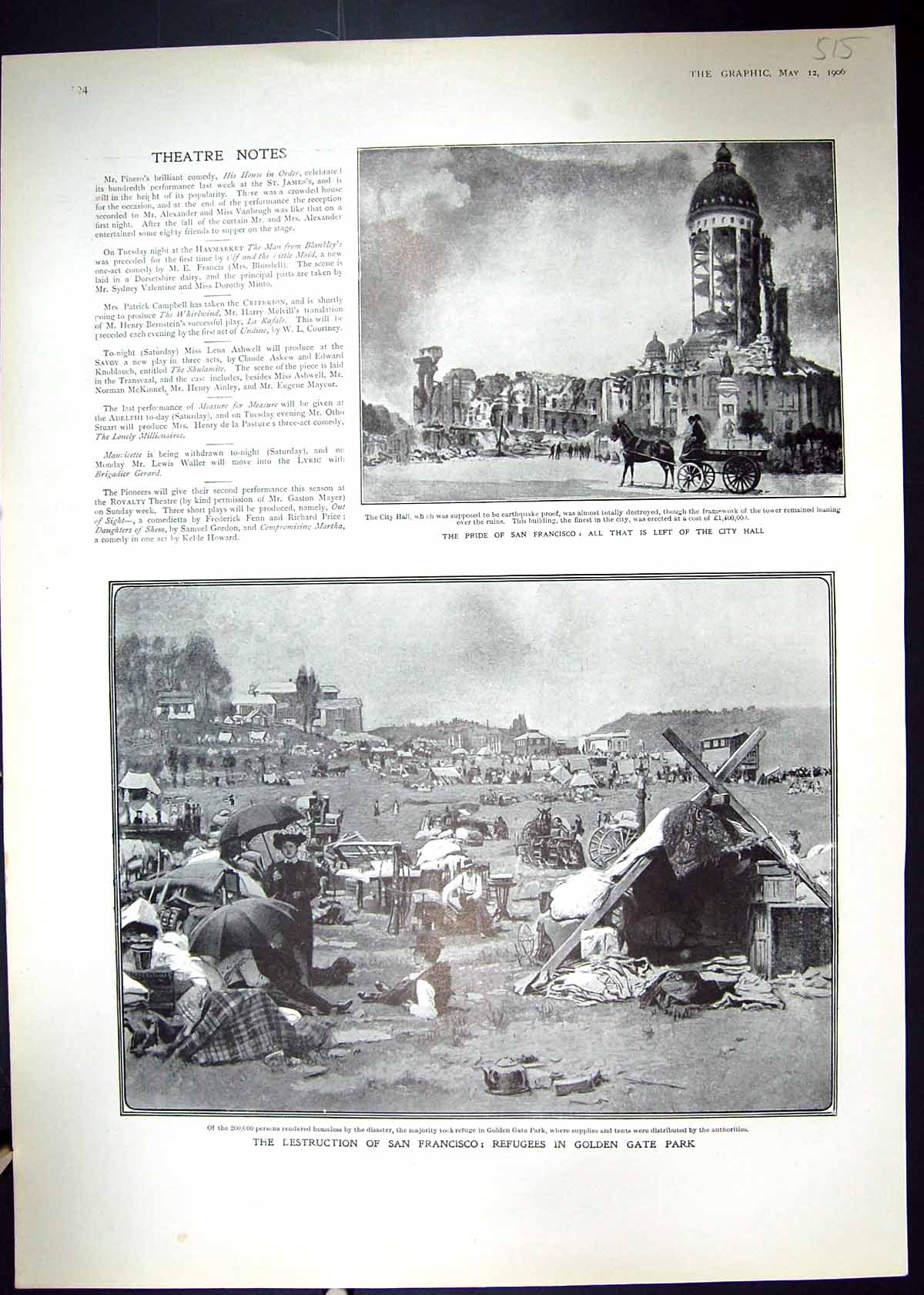 Old 1906 City Hall San Francisco Gen Gate Park Refugees King Edwar 20th