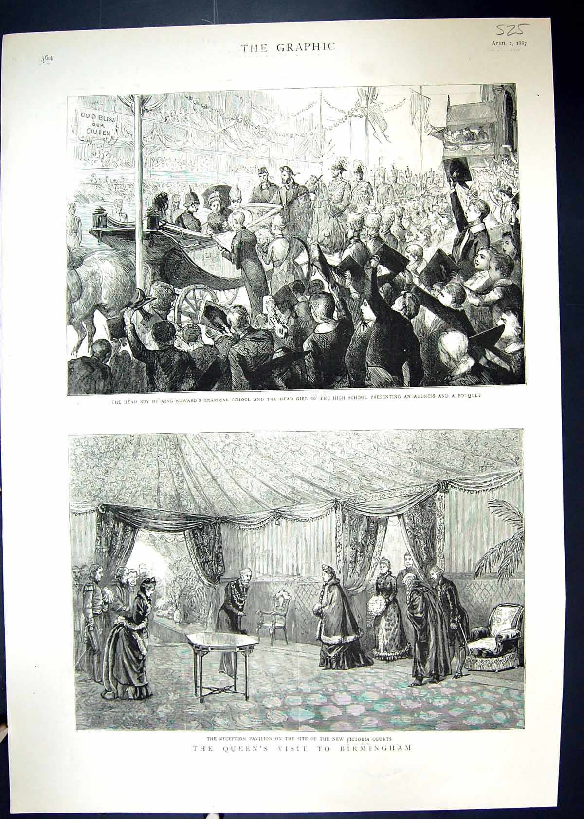 Old 1887 Queen Birmingham Victoria Courts King Edward School Silhouet 19th