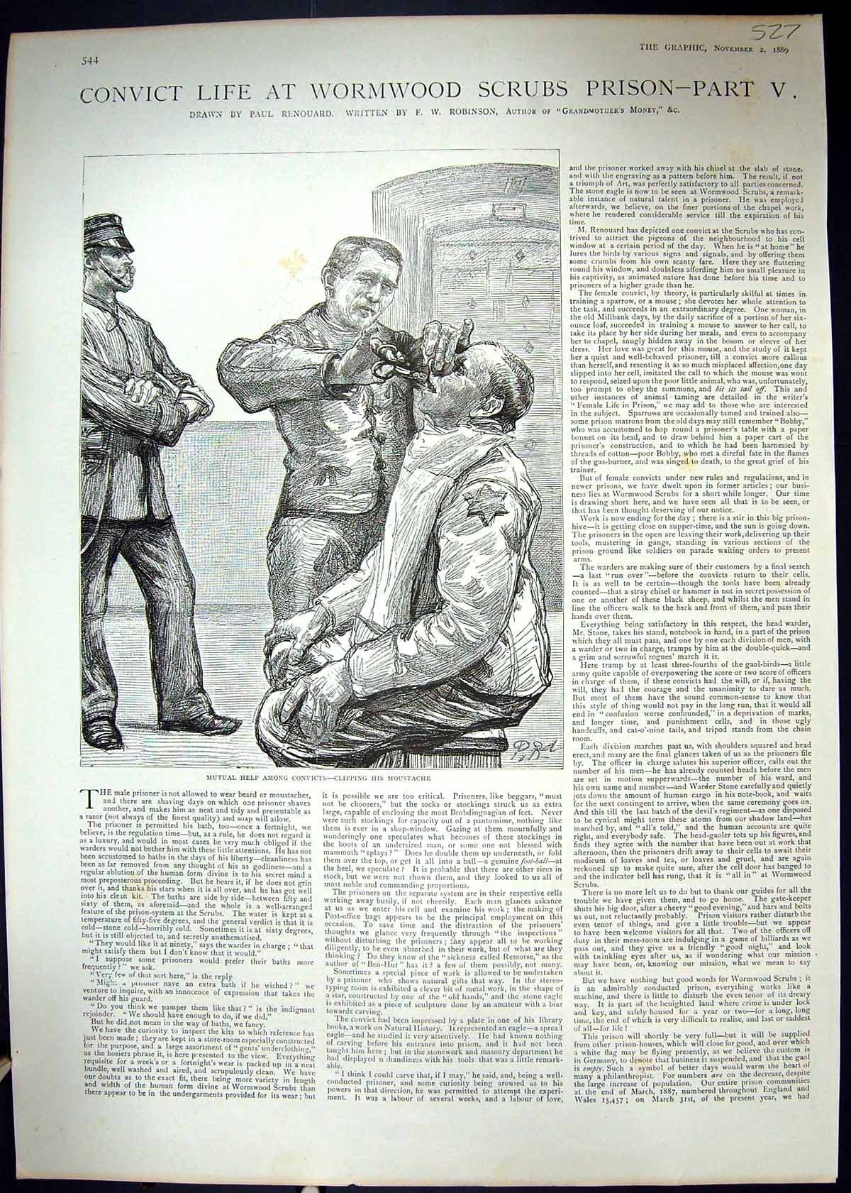 Old 1889 Convict Life Wormwood Scrubs Prison Clipping Moustache Stowa 19th