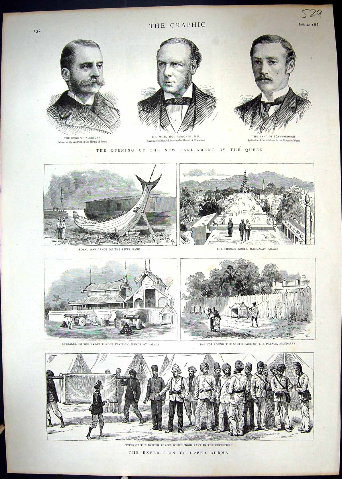Old 1886 Burma Mandalay Palace Parliament Abercorn Houldsworth Harper 19th