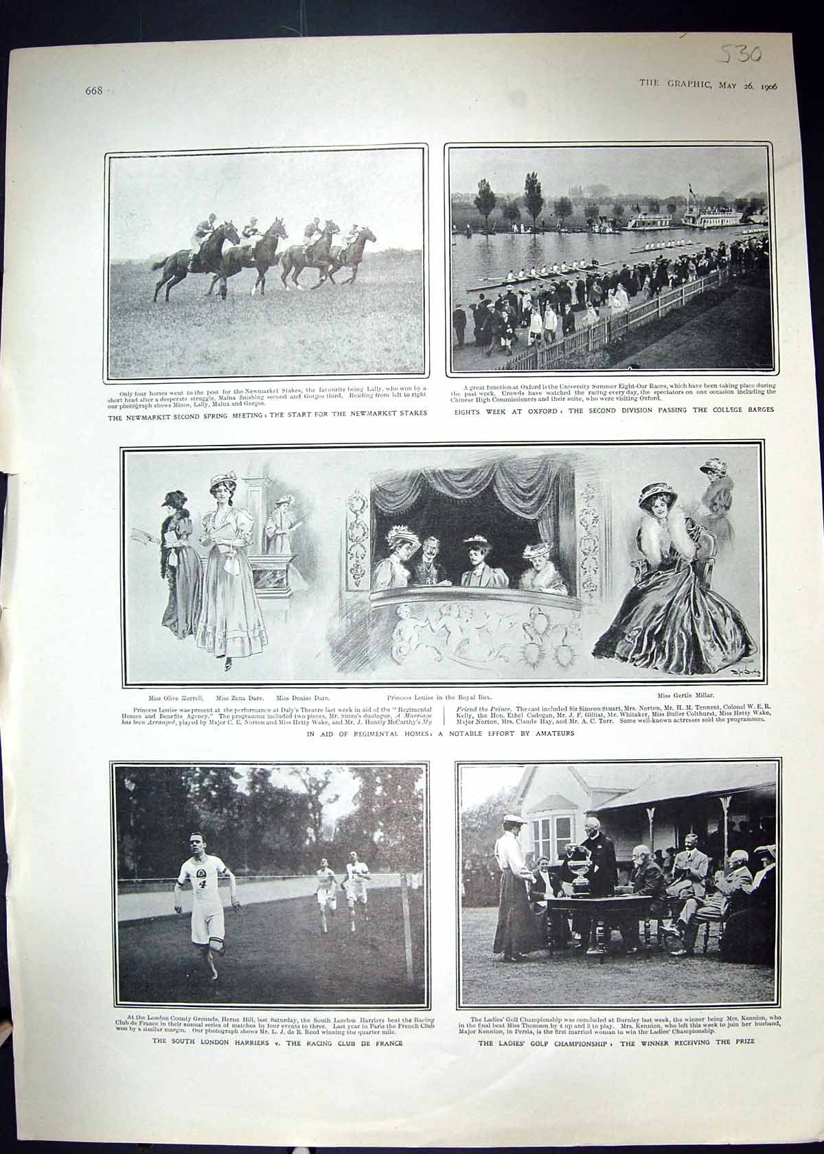 Old 1906 Newmarket Horses Racing Theatre Millar Dare Morrell Golf Har 20th
