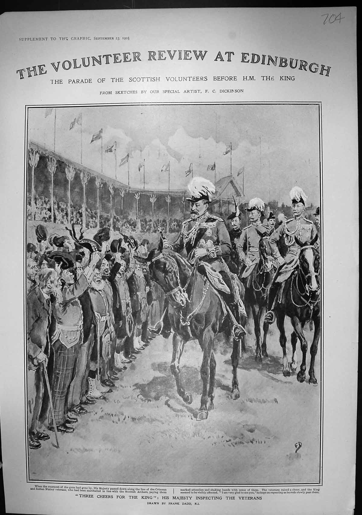 Old Print 1905 Volunteer Review Edinburgh Scottish Siers Holyrood Palace 20th