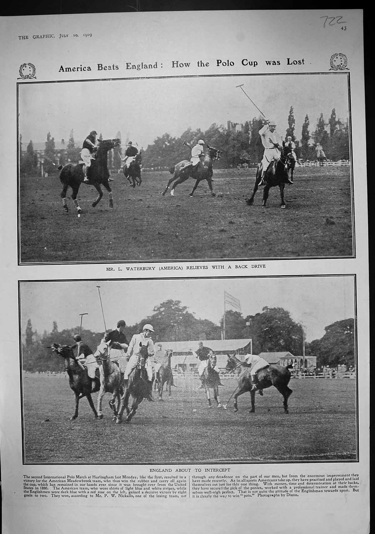 Old 1909 Polo America England Waterbury Horses Scotland Corra Clyde I 20th