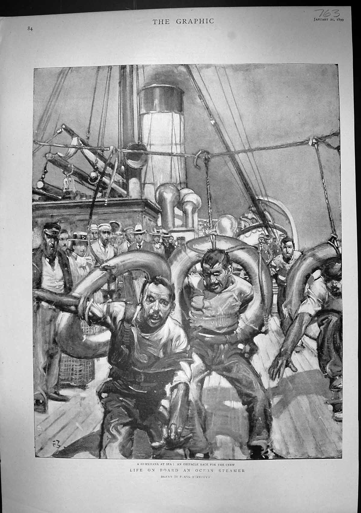 Old 1899 Obstacle Race Ocean Steamer Ship Native Girls Croquet Pondol Victorian