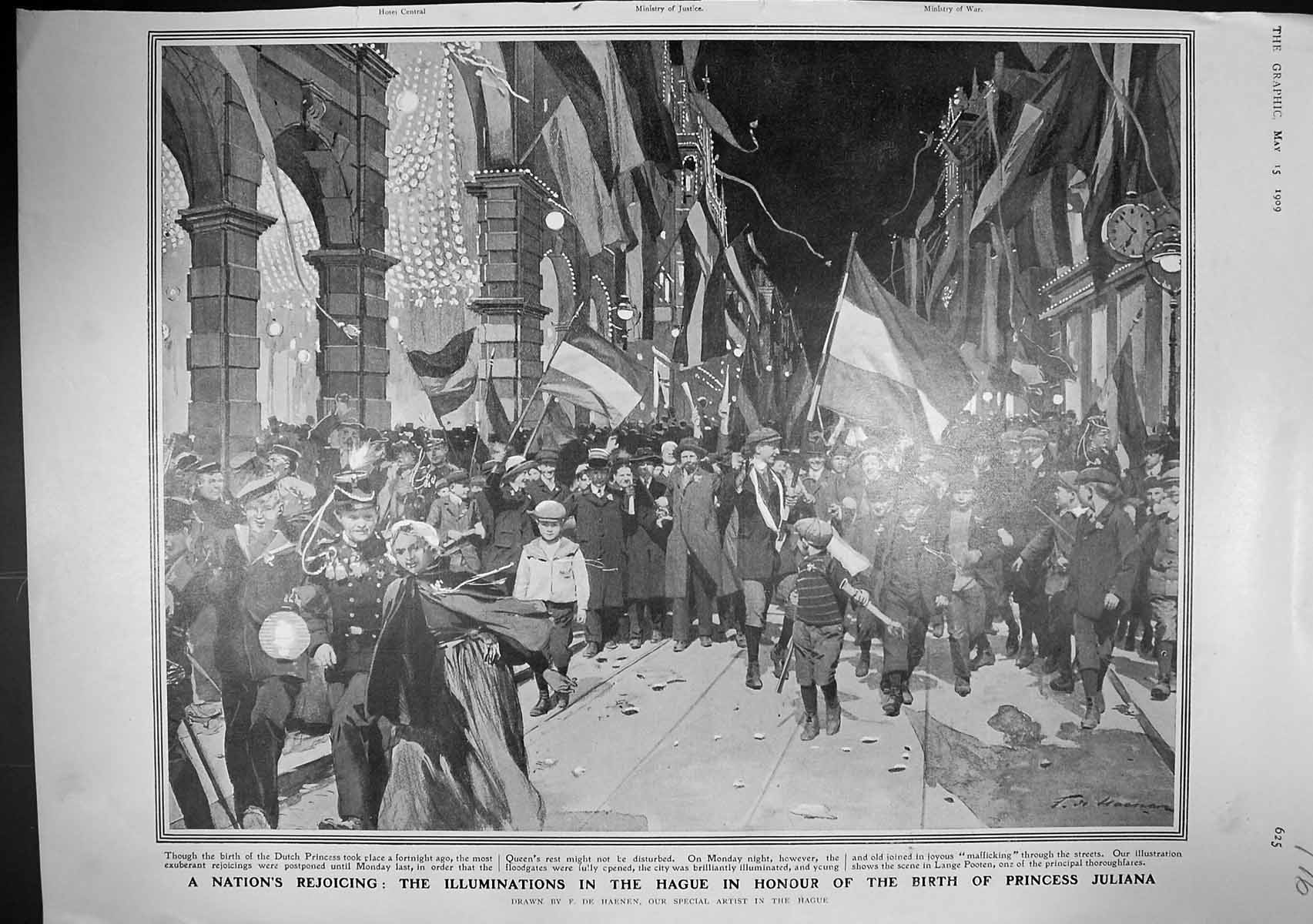 Old 1909 Illuminations Hague Birth Princess Juliana Rhodes Memorial J 20th