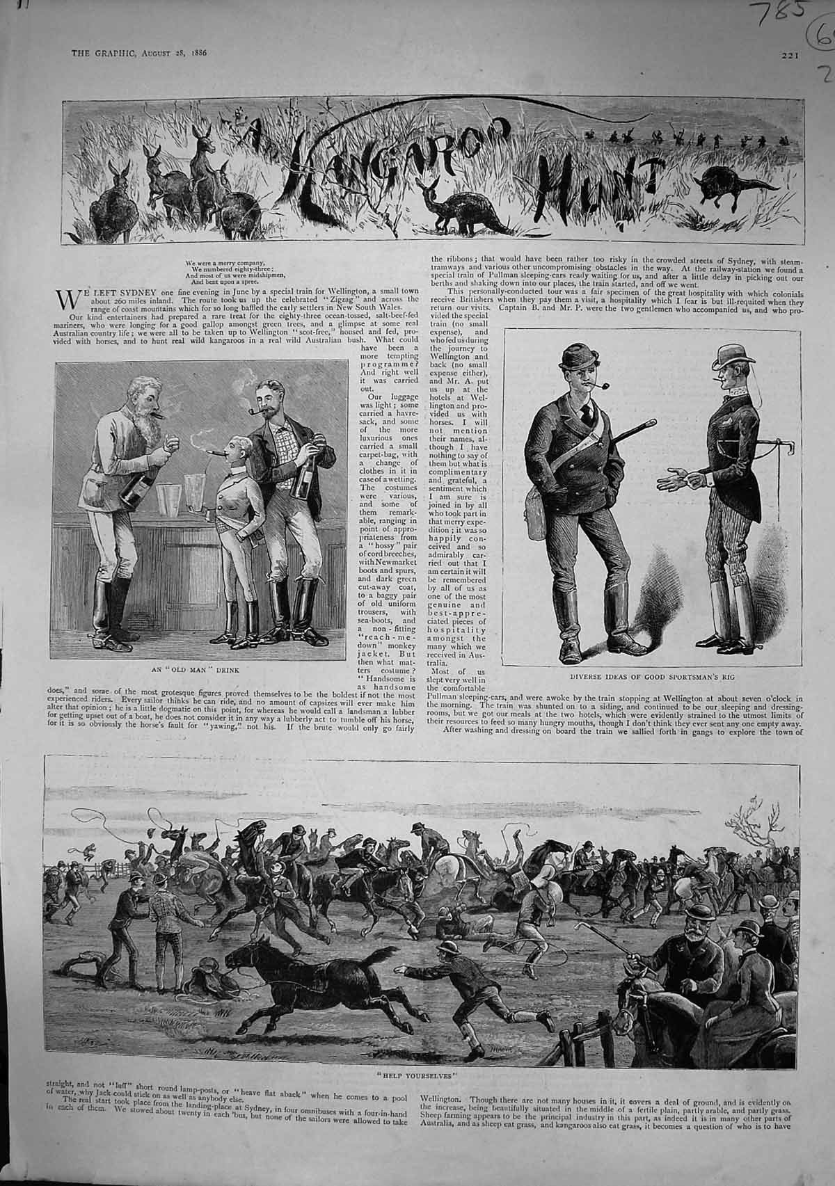 Old 1886 Kangaroo Hunting Sport Sportsman Horses Australia Antipodean Victorian