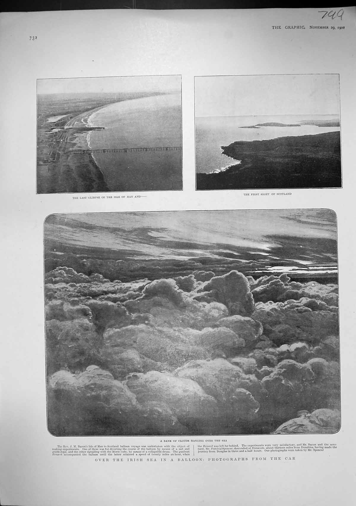 Old 1902 Isle Man Balloon Scotland Irish Sea Bacon Webster Crossley R 20th