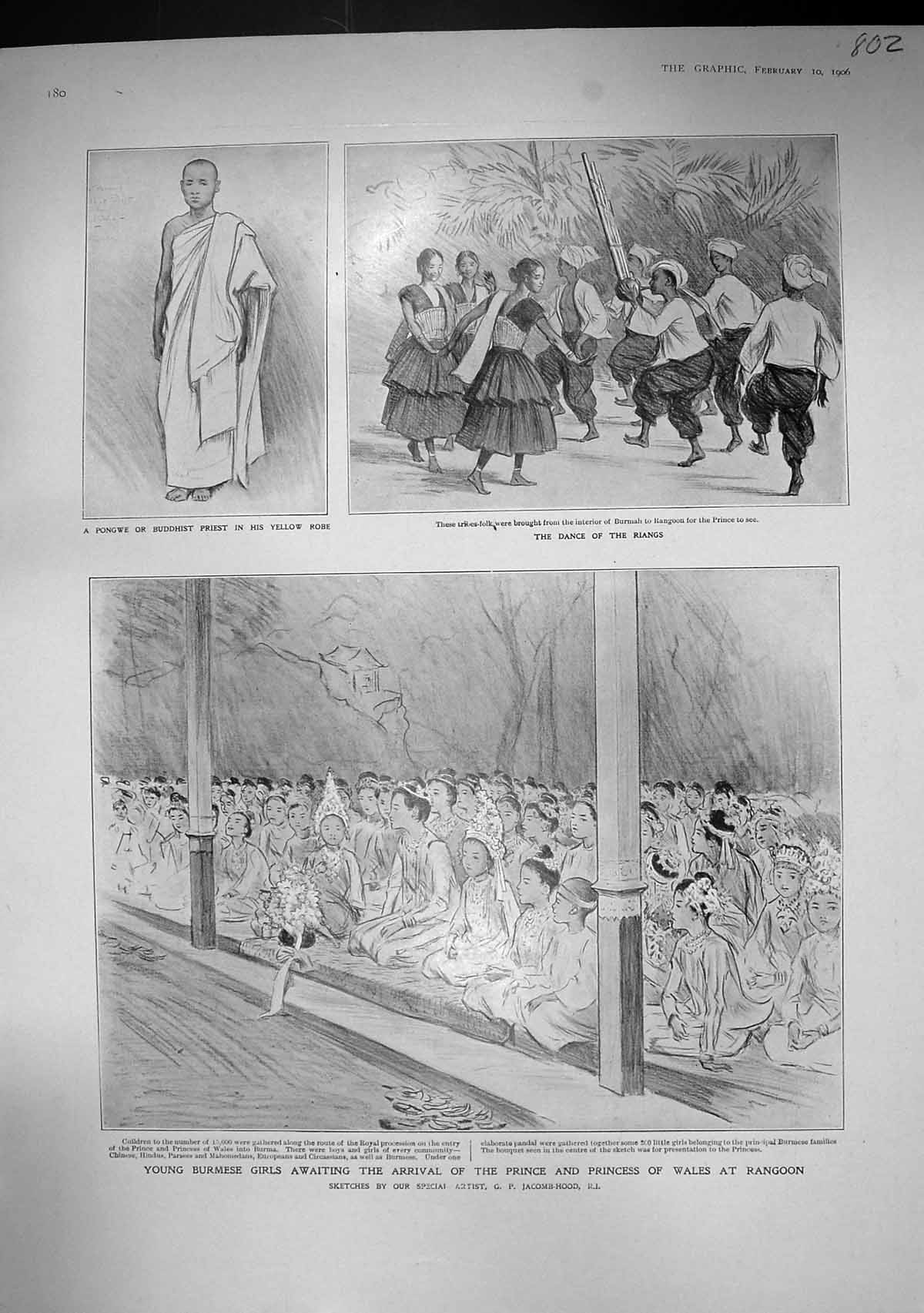 Old 1906 Burmese Girls Rangoon Buddhist Priest Pongwe Riangs Ships Re 20th
